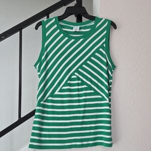CAbi 5758 Green and White Diagonal Striped Tank Top Size M